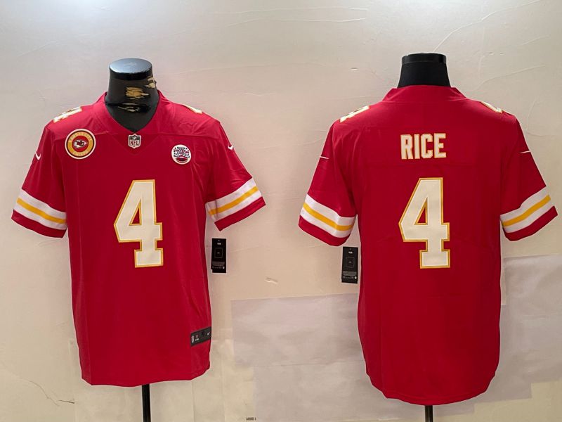 Men Kansas City Chiefs #4 Rice Red 2024 Nike Vapor Limited NFL Jersey style 2